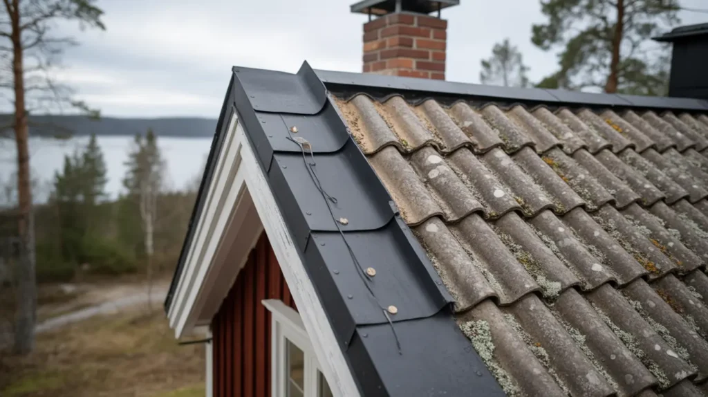 reparation av l ckage runt skorsten med ny t tning i kalmarsand b lsta